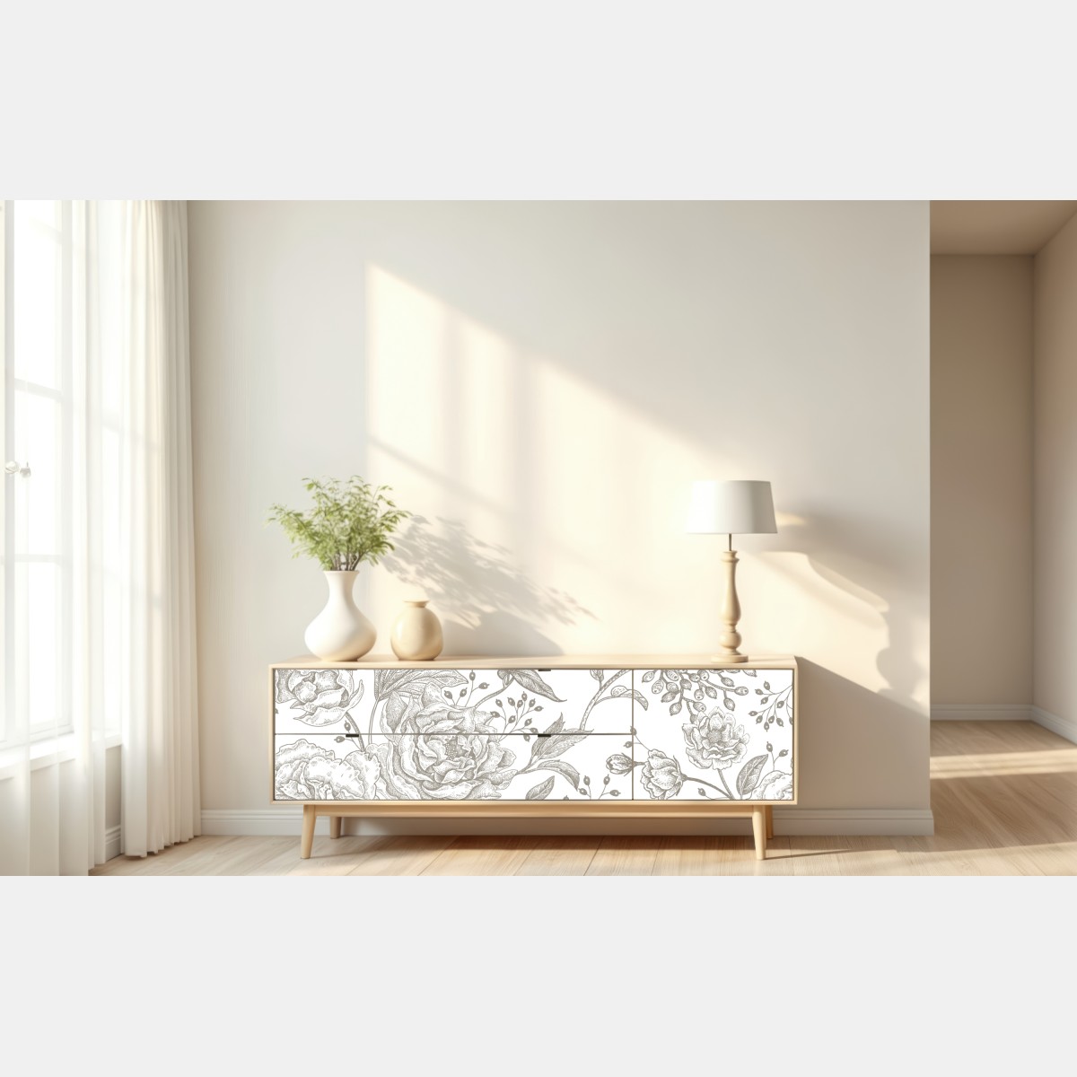 Naklejka repozycjonowalna delikatny botaniczny wzór kwiatowy w stylu vintage – Wallissimo® Naklejka repozycjonowalna delikatny botaniczny wzór kwiatowy w stylu vintage – Wallissimo®