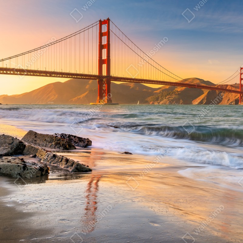 Naklejka repozycjonowalna zachód słońca przy Golden Gate Bridge – Wallissimo® Naklejka repozycjonowalna zachód słońca przy Golden Gate Bridge – Wallissimo®