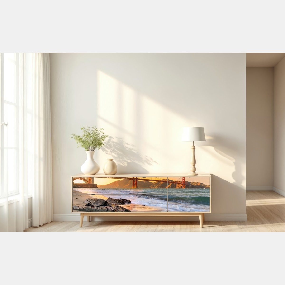 Naklejka repozycjonowalna zachód słońca przy Golden Gate Bridge – Wallissimo® Naklejka repozycjonowalna zachód słońca przy Golden Gate Bridge – Wallissimo®