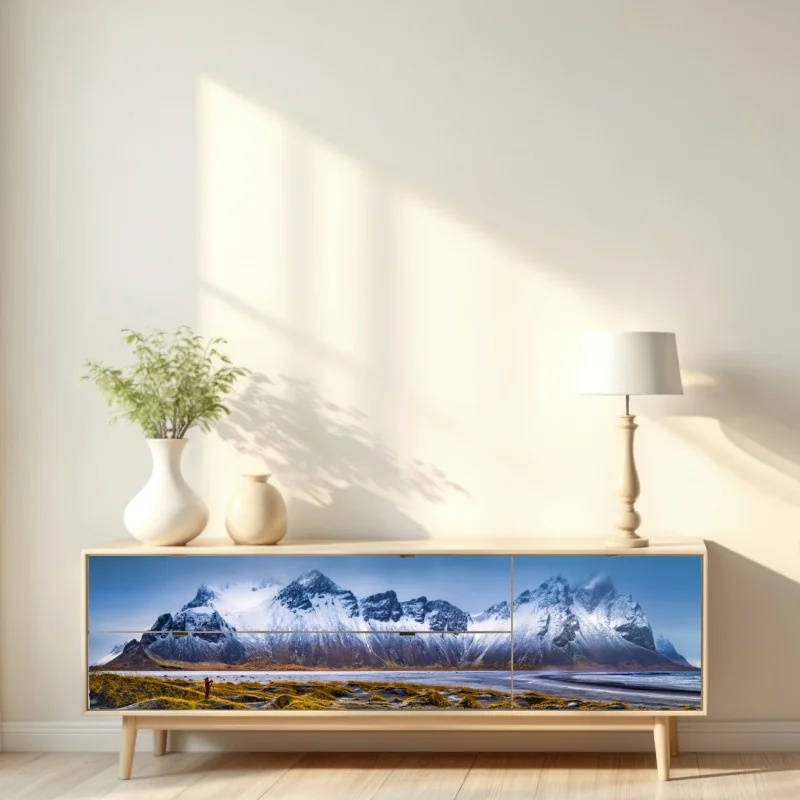 Naklejka repozycjonowalna panorama Vestrahorn na Stokksnes – Wallissimo® Naklejka repozycjonowalna panorama Vestrahorn na Stokksnes – Wallissimo®