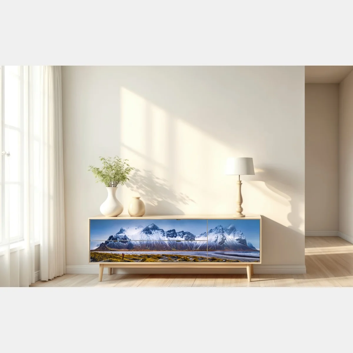 Naklejka repozycjonowalna panorama Vestrahorn na Stokksnes – Wallissimo® Naklejka repozycjonowalna panorama Vestrahorn na Stokksnes – Wallissimo®