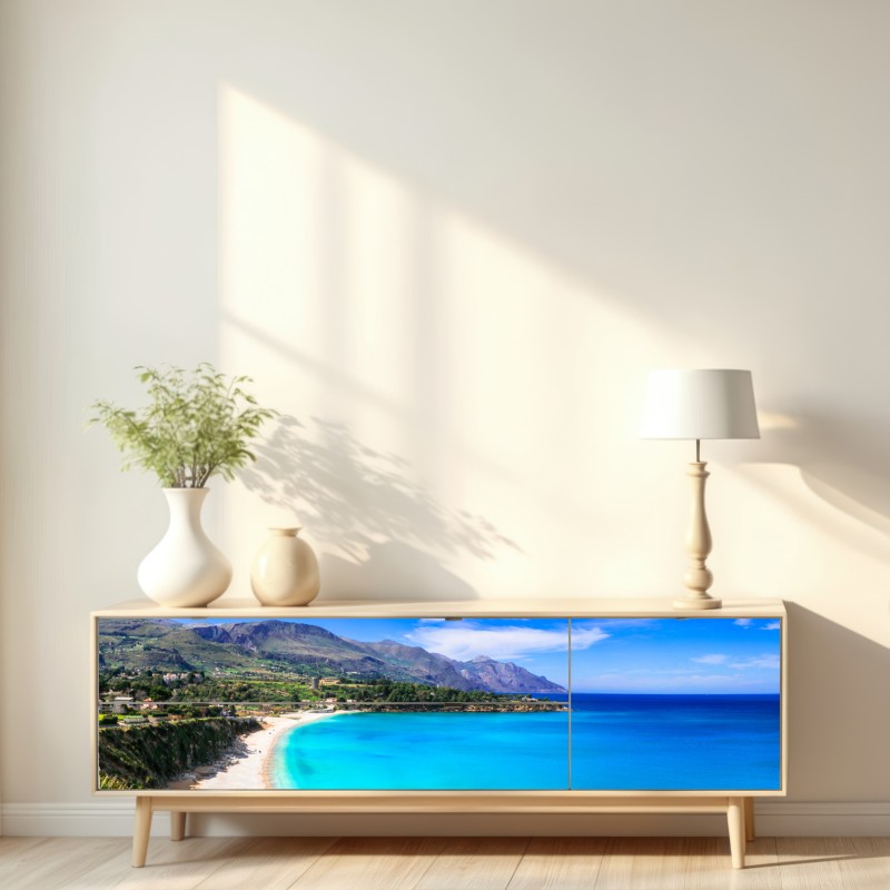 Naklejka repozycjonowalna turkusowy nadmorski pejzaż plaży – Wallissimo® Naklejka repozycjonowalna turkusowy nadmorski pejzaż plaży – Wallissimo®