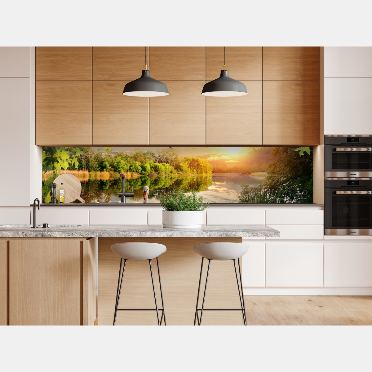 Naklejka repozycjonowalna zachód słońca z łabędziem nad jeziorem – Wallissimo® Naklejka repozycjonowalna zachód słońca z łabędziem nad jeziorem – Wallissimo®