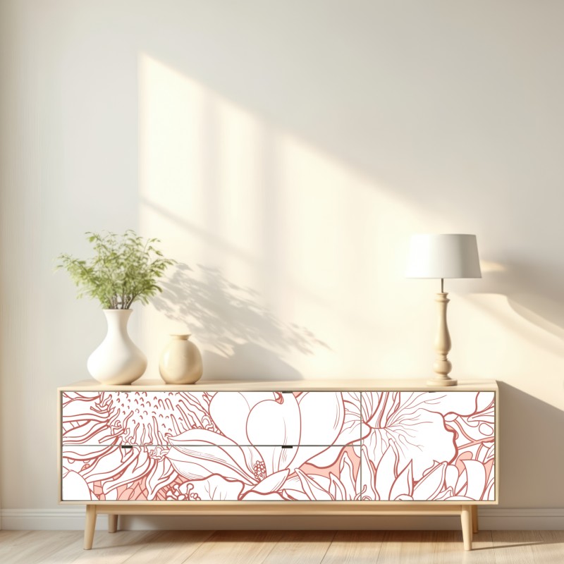 Naklejka repozycjonowalna delikatny koralowy wzór kwiatowy – Wallissimo® Naklejka repozycjonowalna delikatny koralowy wzór kwiatowy – Wallissimo®