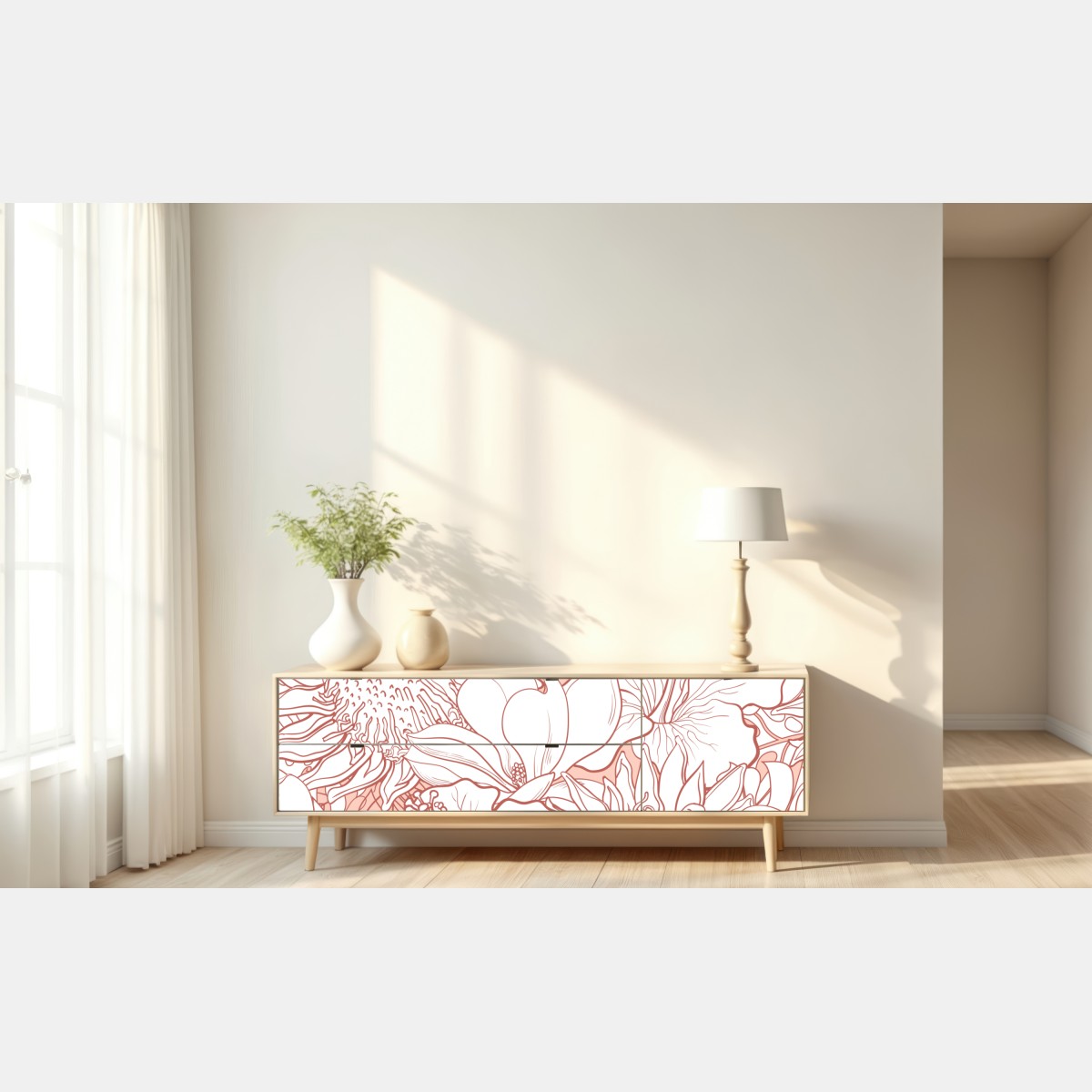 Naklejka repozycjonowalna delikatny koralowy wzór kwiatowy – Wallissimo® Naklejka repozycjonowalna delikatny koralowy wzór kwiatowy – Wallissimo®