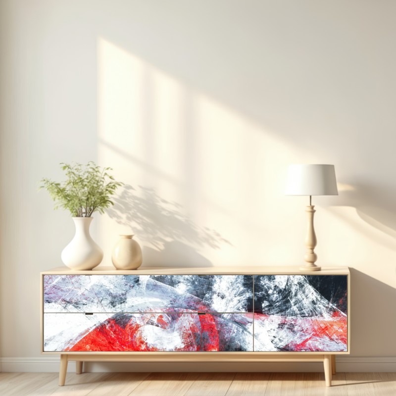 Naklejka repozycjonowalna dynamiczna czerwona i biała abstrakcyjna kompozycja – Wallissimo® Naklejka repozycjonowalna dynamiczna czerwona i biała abstrakcyjna kompozycja – Wallissimo®