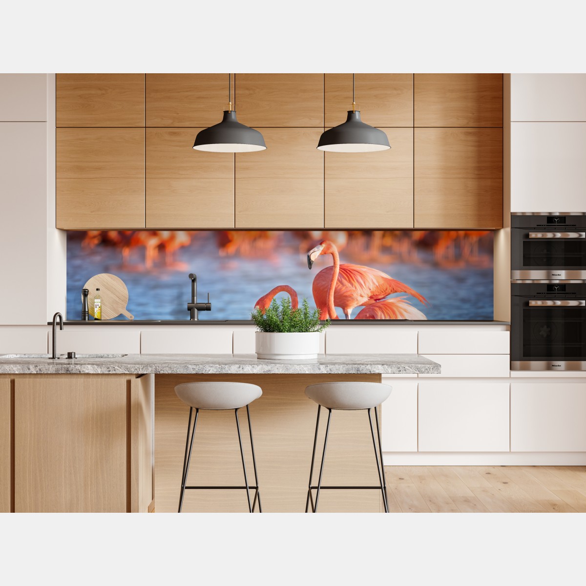 Naklejka repozycjonowalna wdzięczne flamingi w płytkiej wodzie – Wallissimo® Naklejka repozycjonowalna wdzięczne flamingi w płytkiej wodzie – Wallissimo®