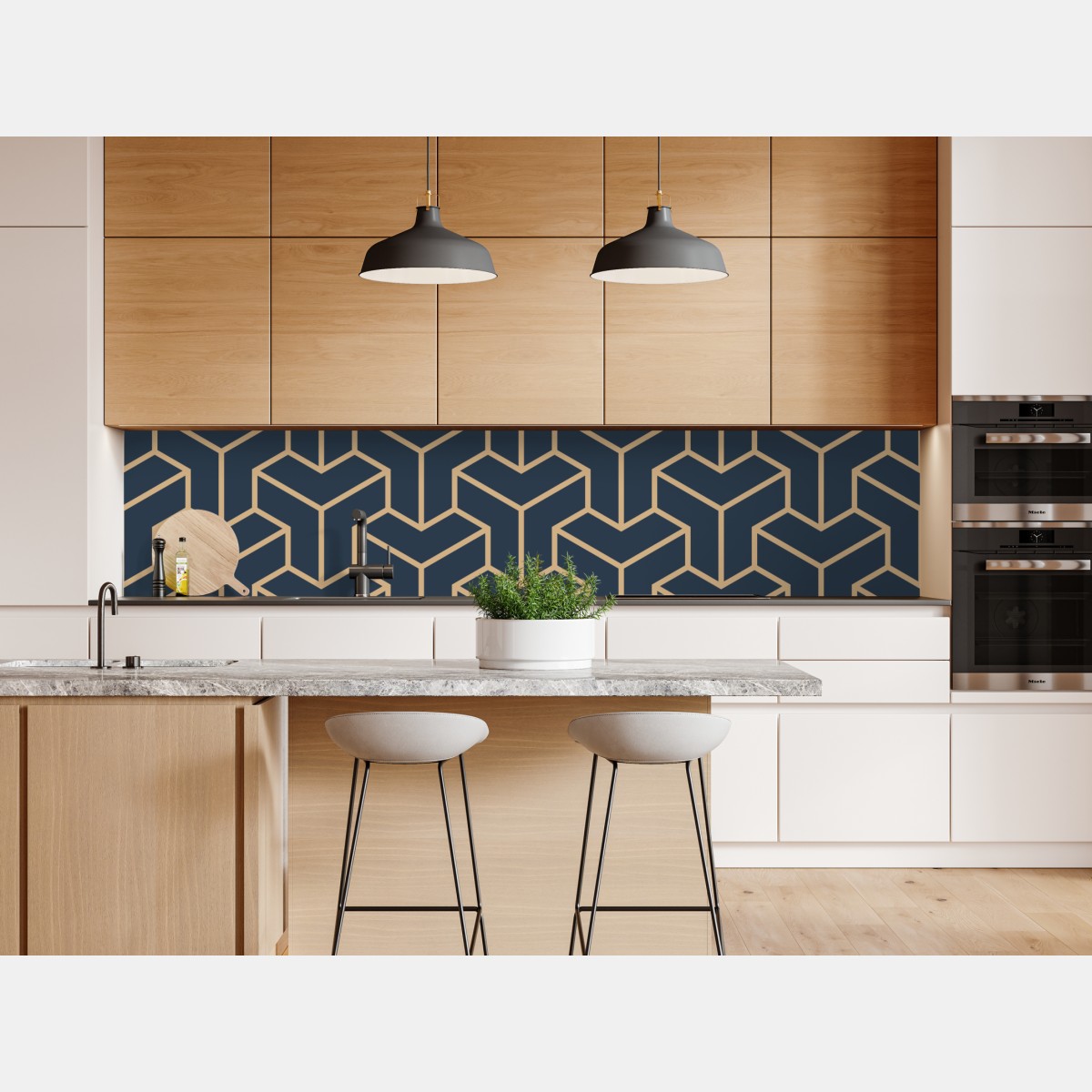 Naklejka repozycjonowalna granatowy geometryczny wzór sześcianów – Wallissimo® Naklejka repozycjonowalna granatowy geometryczny wzór sześcianów – Wallissimo®