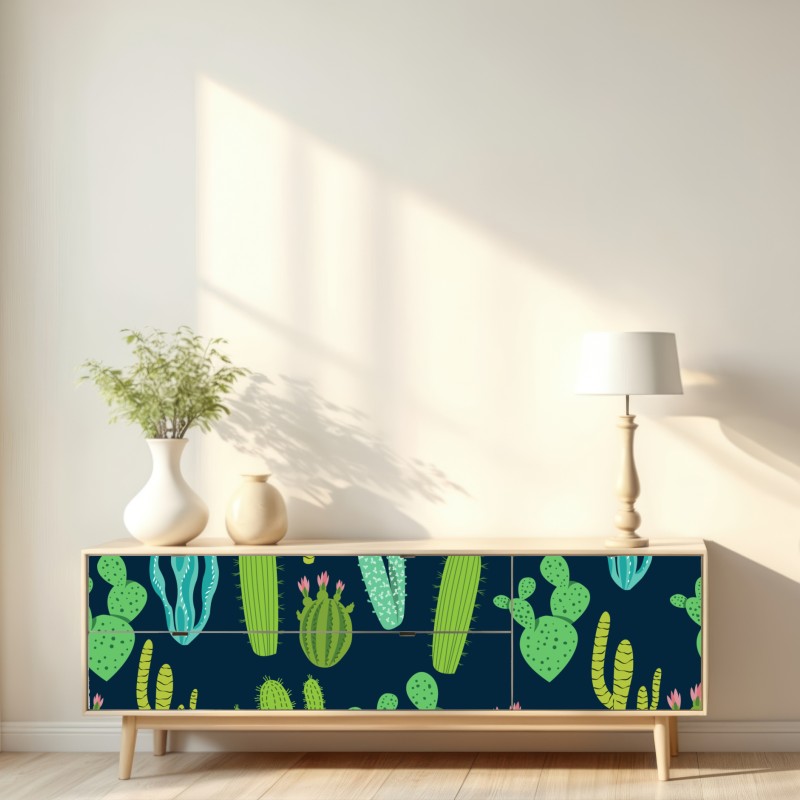 Naklejka repozycjonowalna wzór z kaktusami i sukulentami – Wallissimo® Naklejka repozycjonowalna wzór z kaktusami i sukulentami – Wallissimo®
