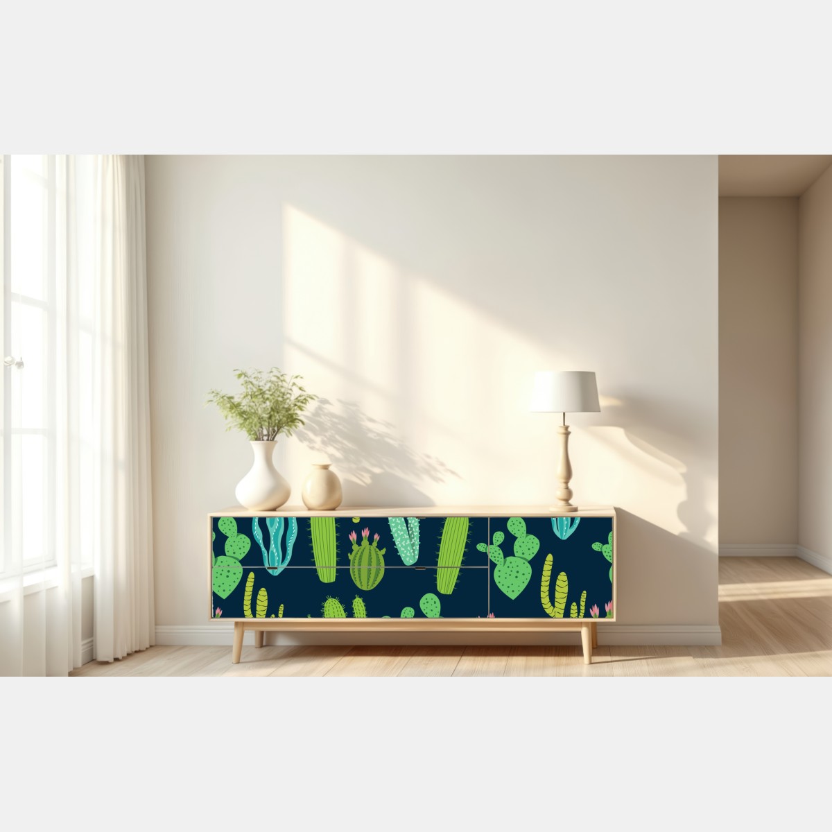 Naklejka repozycjonowalna wzór z kaktusami i sukulentami – Wallissimo® Naklejka repozycjonowalna wzór z kaktusami i sukulentami – Wallissimo®
