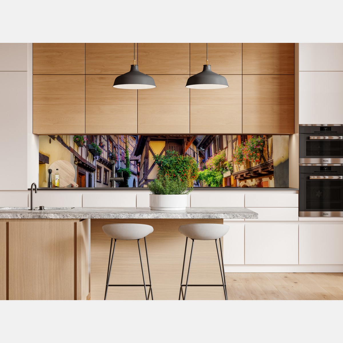 Naklejka repozycjonowalna urokliwa ulica domów szachulcowych w Eguisheim, Alsacja – Wallissimo® Naklejka repozycjonowalna urokliwa ulica domów szachulcowych w Eguisheim, Alsacja – Wallissimo®