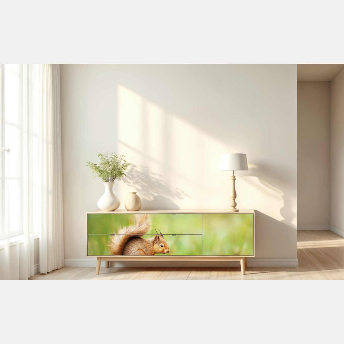 Naklejka repozycjonowalna ruda wiewiórka na mchu – Wallissimo® Naklejka repozycjonowalna ruda wiewiórka na mchu – Wallissimo®