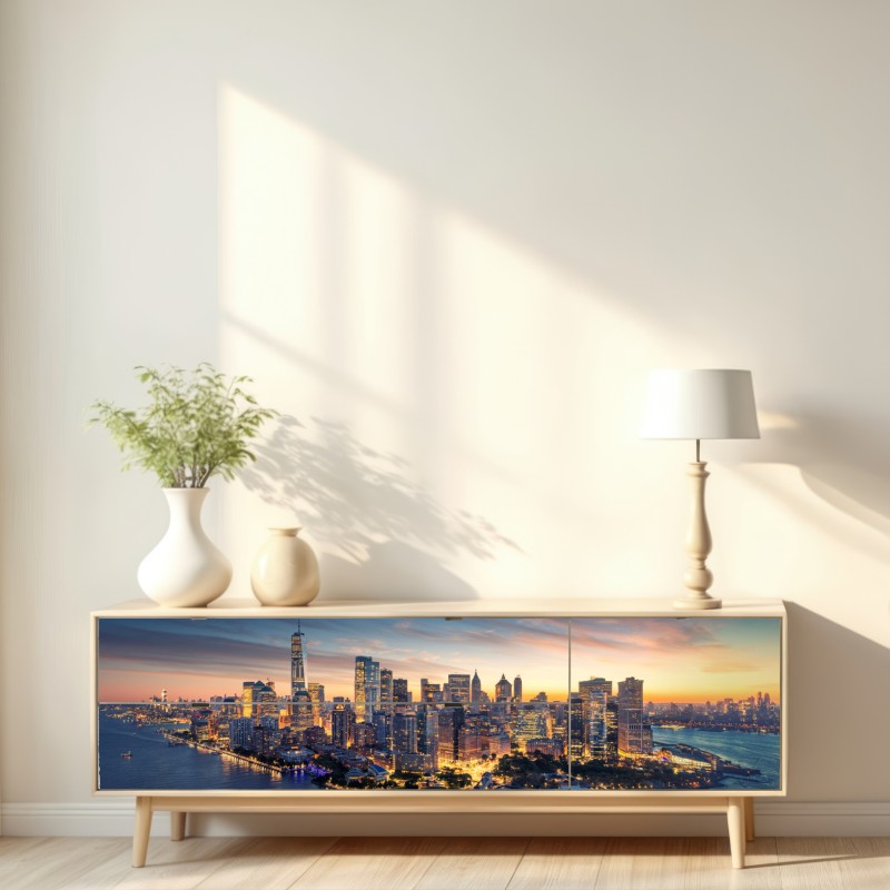 Naklejka repozycjonowalna Manhattan panorama o wschodzie słońca – Wallissimo® Naklejka repozycjonowalna Manhattan panorama o wschodzie słońca – Wallissimo®