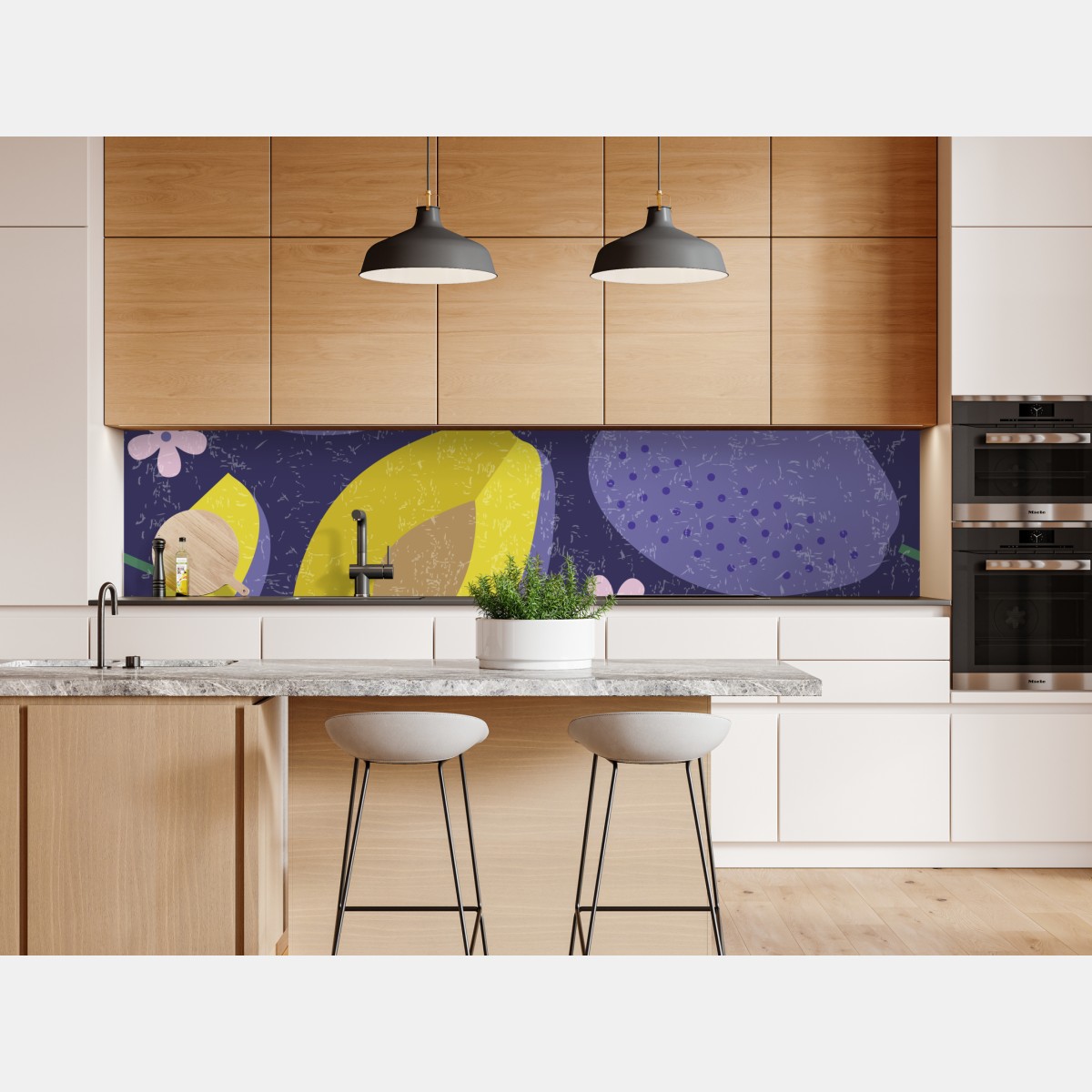 Naklejka repozycjonowalna radosny wzór ze śliwkami i liśćmi – Wallissimo® Naklejka repozycjonowalna radosny wzór ze śliwkami i liśćmi – Wallissimo®