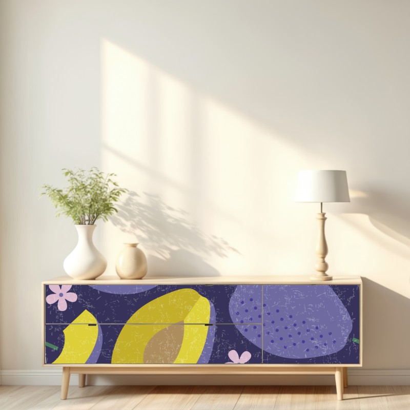 Naklejka repozycjonowalna radosny wzór ze śliwkami i liśćmi – Wallissimo® Naklejka repozycjonowalna radosny wzór ze śliwkami i liśćmi – Wallissimo®