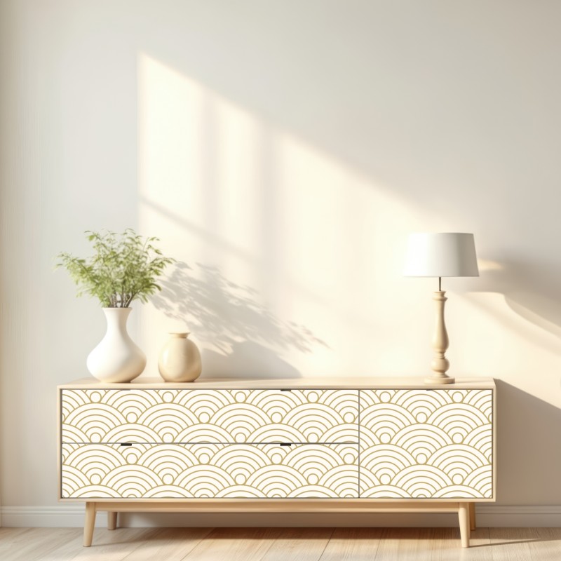 Naklejka repozycjonowalna złoty wzór seigaiha – Wallissimo® Naklejka repozycjonowalna złoty wzór seigaiha – Wallissimo®