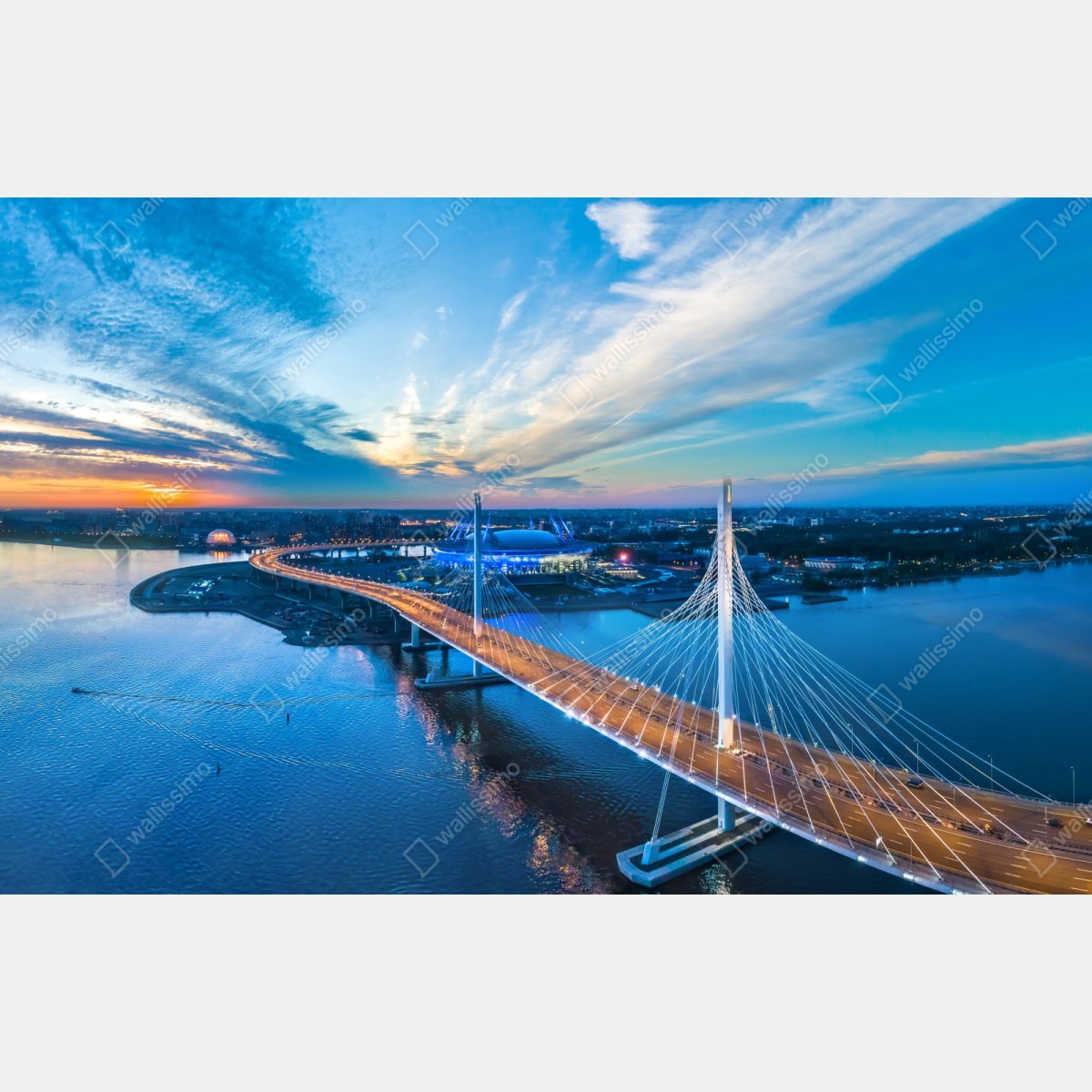 Naklejka repozycjonowalna Sankt Petersburg panorama mostu o zmierzchu – Wallissimo® Naklejka repozycjonowalna Sankt Petersburg panorama mostu o zmierzchu – Wallissimo®
