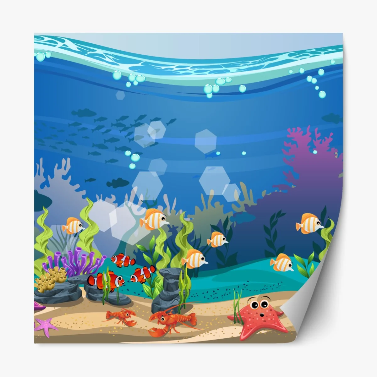 Naklejka repozycjonowalna zabawna podwodna scena z rafą koralową – Wallissimo® Naklejka repozycjonowalna zabawna podwodna scena z rafą koralową – Wallissimo®