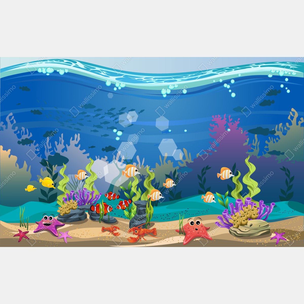 Naklejka repozycjonowalna zabawna podwodna scena z rafą koralową – Wallissimo® Naklejka repozycjonowalna zabawna podwodna scena z rafą koralową – Wallissimo®
