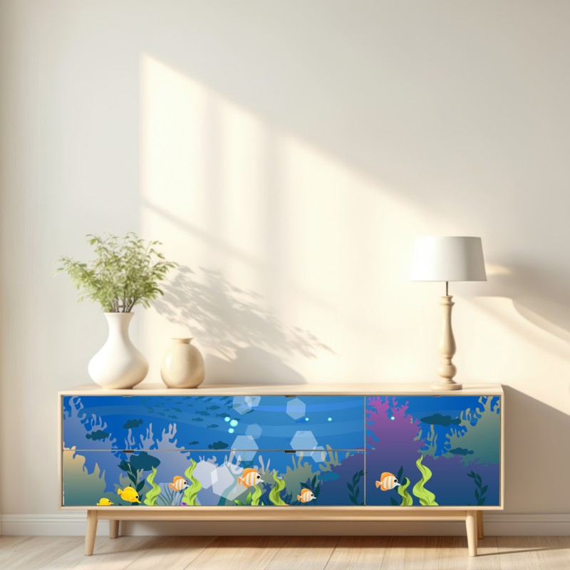 Naklejka repozycjonowalna zabawna podwodna scena z rafą koralową – Wallissimo® Naklejka repozycjonowalna zabawna podwodna scena z rafą koralową – Wallissimo®