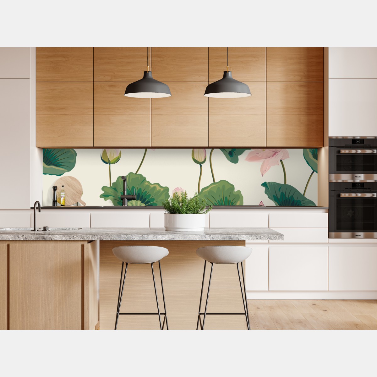 Naklejka repozycjonowalna spokojny botaniczny wzór lotosu – Wallissimo® Naklejka repozycjonowalna spokojny botaniczny wzór lotosu – Wallissimo®