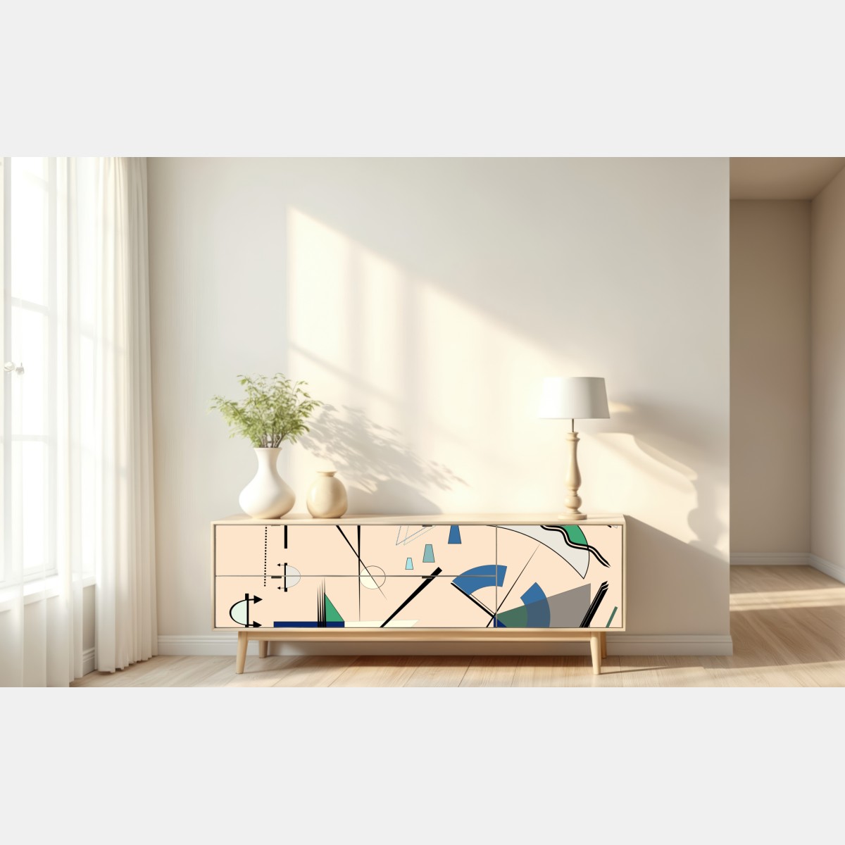 Naklejka repozycjonowalna geometryczna kompozycja w pastelach – Wallissimo® Naklejka repozycjonowalna geometryczna kompozycja w pastelach – Wallissimo®