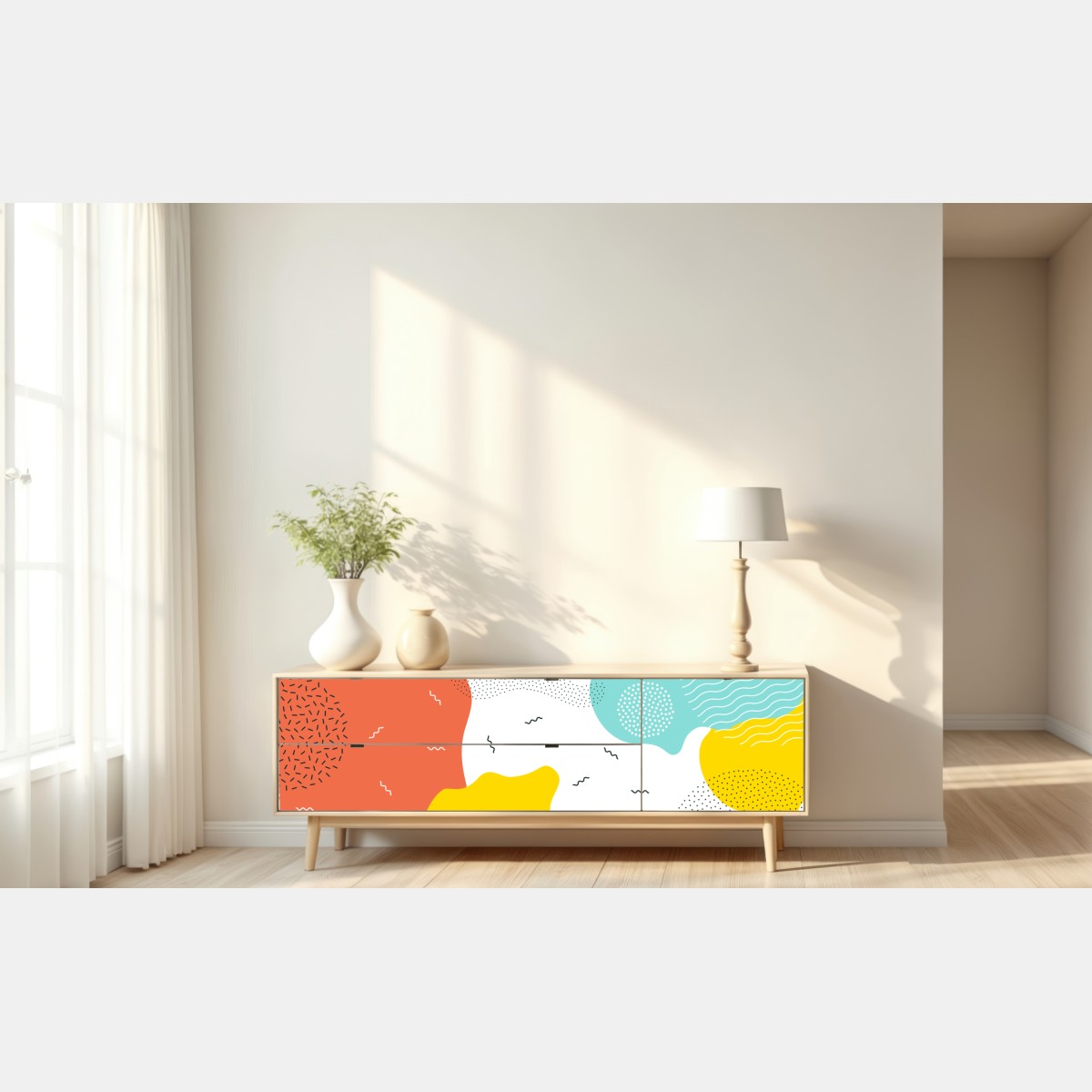 Naklejka repozycjonowalna zabawne abstrakcyjne kształty w żywych kolorach – Wallissimo® Naklejka repozycjonowalna zabawne abstrakcyjne kształty w żywych kolorach – Wallissimo®