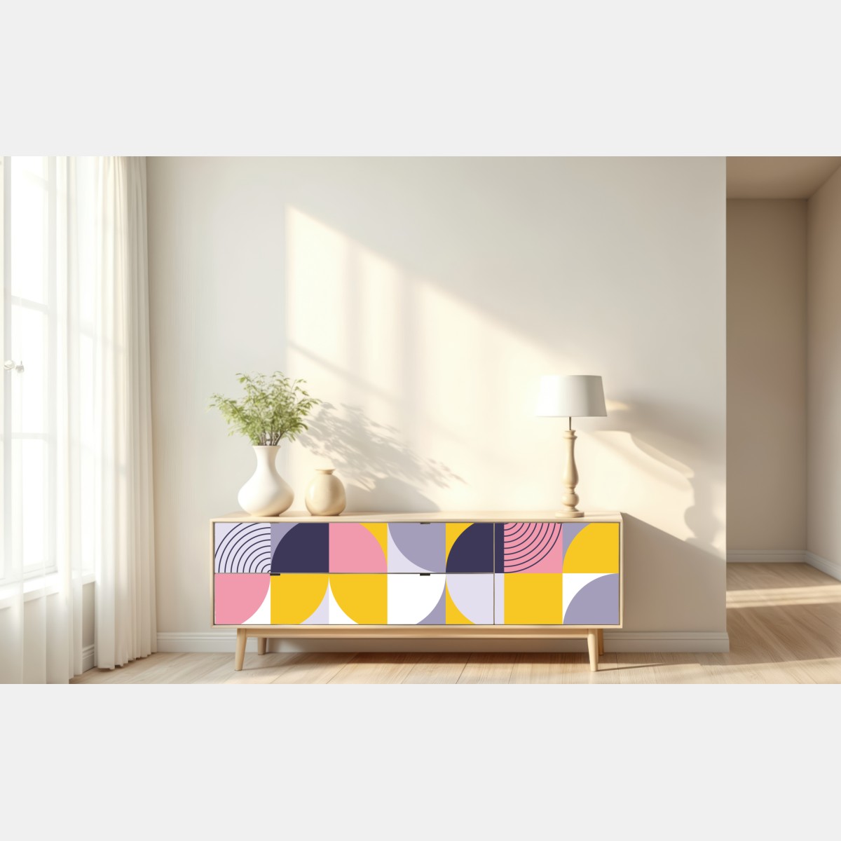 Naklejka repozycjonowalna pastelowa geometryczna mozaika – Wallissimo® Naklejka repozycjonowalna pastelowa geometryczna mozaika – Wallissimo®