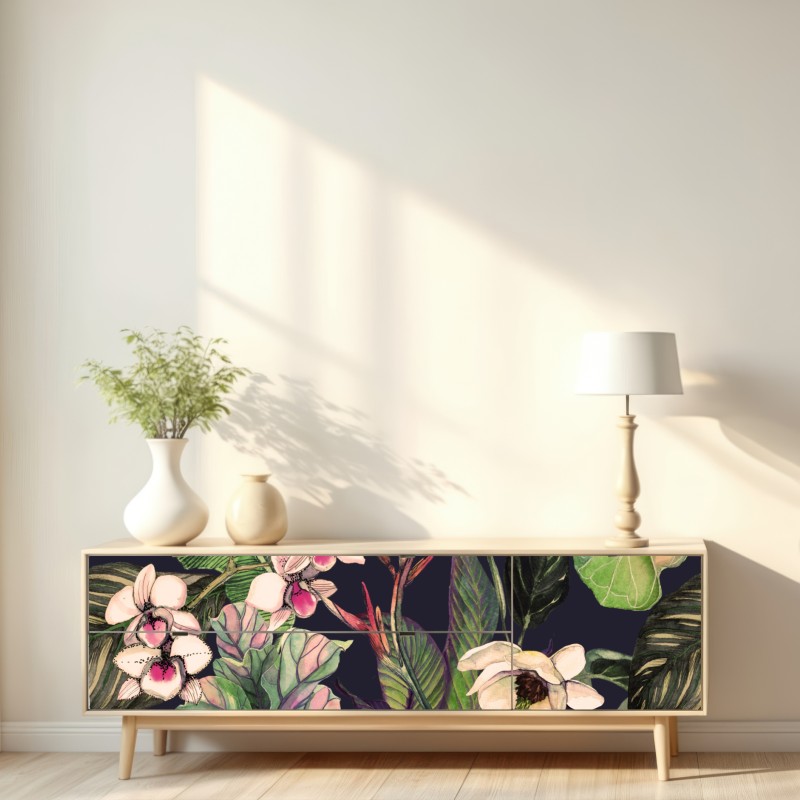 Naklejka repozycjonowalna tropikalny akwarelowy wzór botaniczny – Wallissimo® Naklejka repozycjonowalna tropikalny akwarelowy wzór botaniczny – Wallissimo®