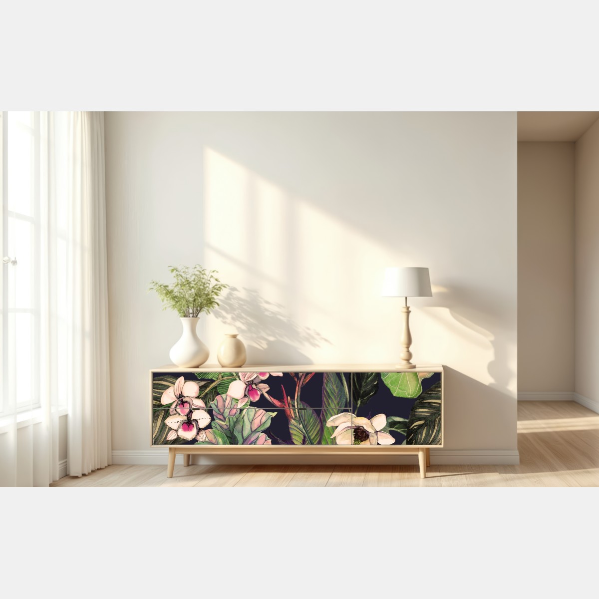 Naklejka repozycjonowalna tropikalny akwarelowy wzór botaniczny – Wallissimo® Naklejka repozycjonowalna tropikalny akwarelowy wzór botaniczny – Wallissimo®