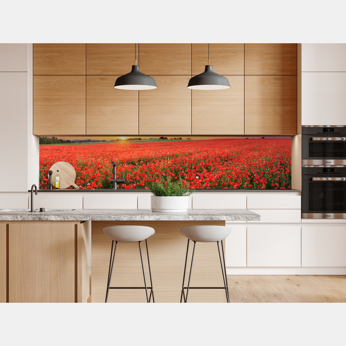 Naklejka repozycjonowalna pole maków o zachodzie słońca – Wallissimo® Naklejka repozycjonowalna pole maków o zachodzie słońca – Wallissimo®