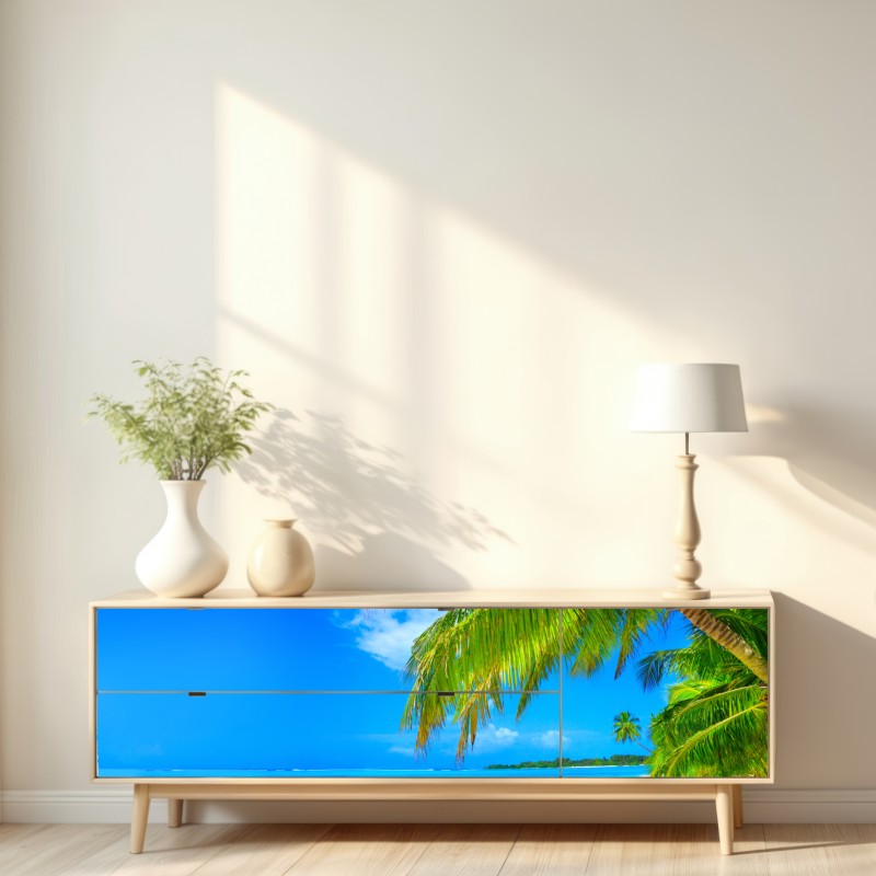 Naklejka repozycjonowalna tropikalna turkusowa plaża – Wallissimo® Naklejka repozycjonowalna tropikalna turkusowa plaża – Wallissimo®