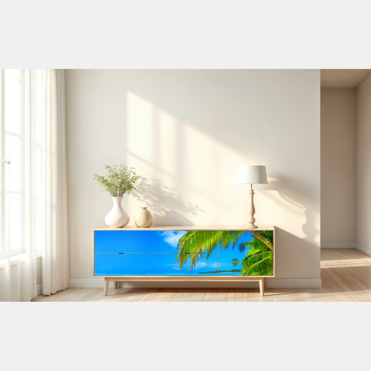 Naklejka repozycjonowalna tropikalna turkusowa plaża – Wallissimo® Naklejka repozycjonowalna tropikalna turkusowa plaża – Wallissimo®