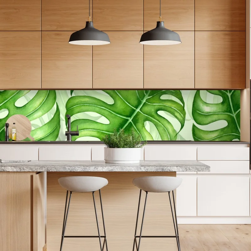 Naklejka repozycjonowalna akwarelowy wzór liści monstery – Wallissimo® Naklejka repozycjonowalna akwarelowy wzór liści monstery – Wallissimo®