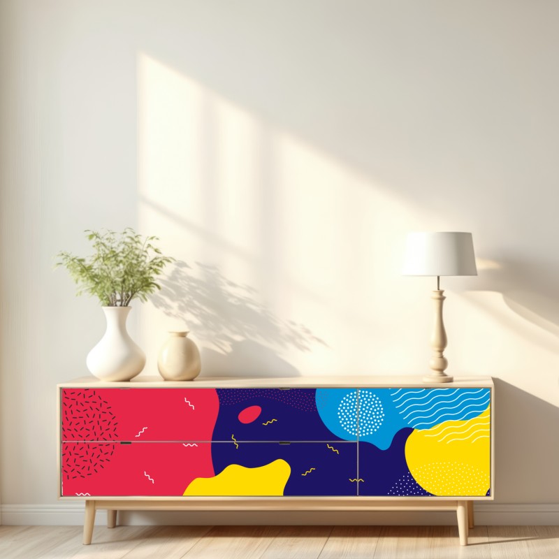 Naklejka repozycjonowalna żywy abstrakcyjny wzór kształtów – Wallissimo® Naklejka repozycjonowalna żywy abstrakcyjny wzór kształtów – Wallissimo®