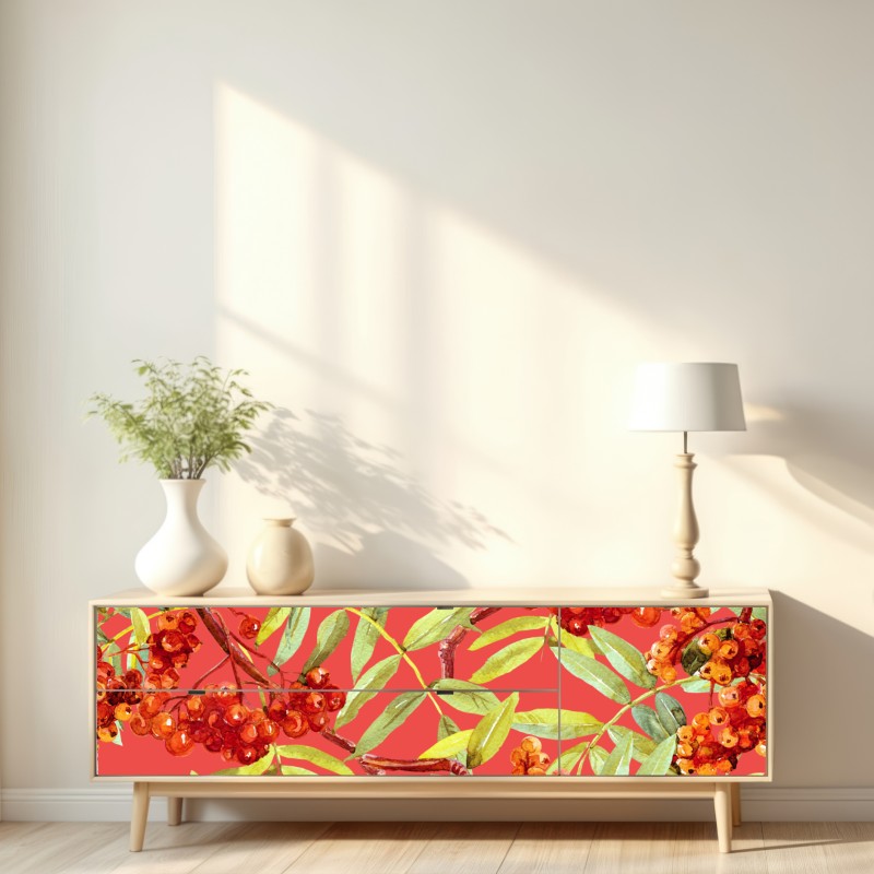 Naklejka repozycjonowalna akwarelowy wzór jarzębiny – Wallissimo® Naklejka repozycjonowalna akwarelowy wzór jarzębiny – Wallissimo®