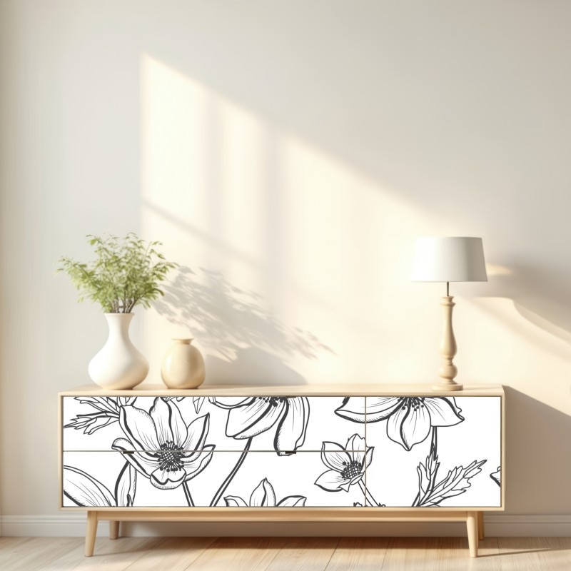 Naklejka repozycjonowalna botaniczny rysunek kwiatowy – Wallissimo® Naklejka repozycjonowalna botaniczny rysunek kwiatowy – Wallissimo®