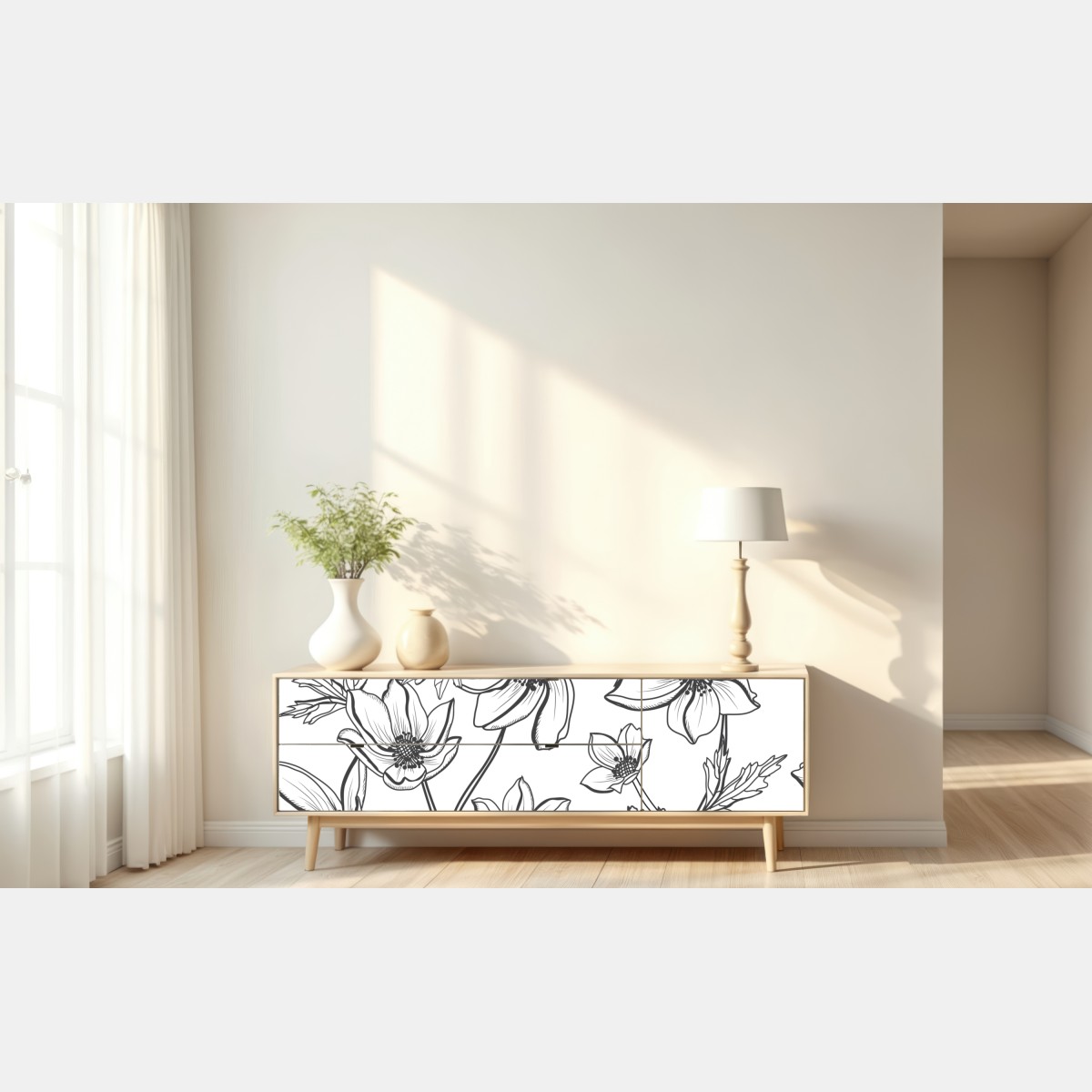 Naklejka repozycjonowalna botaniczny rysunek kwiatowy – Wallissimo® Naklejka repozycjonowalna botaniczny rysunek kwiatowy – Wallissimo®