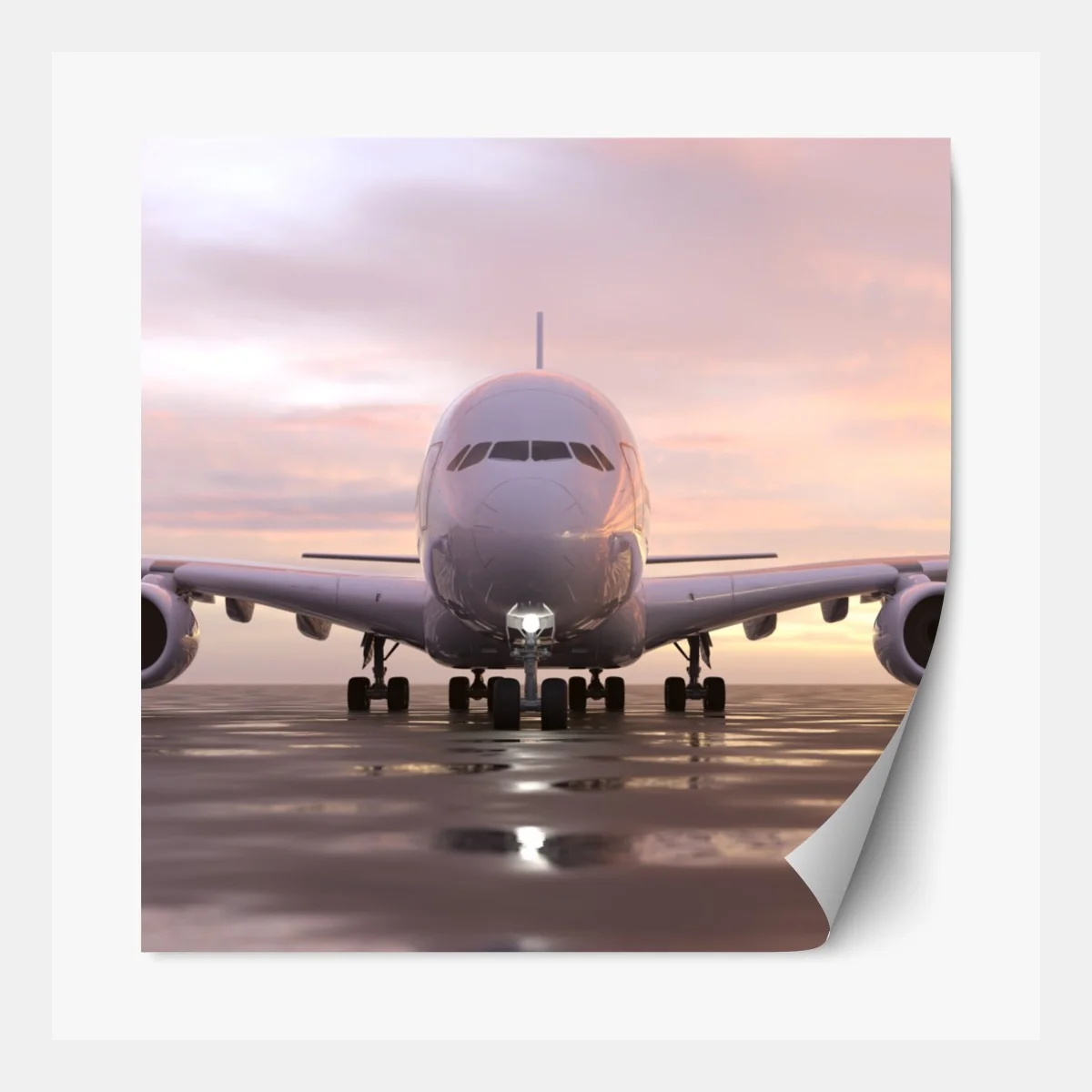 Naklejka repozycjonowalna odrzutowiec na pasie startowym o zachodzie słońca – Wallissimo® Naklejka repozycjonowalna odrzutowiec na pasie startowym o zachodzie słońca – Wallissimo®