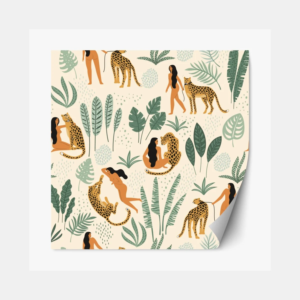 Naklejka repozycjonowalna egzotyczny wzór z gepardami i liśćmi – Wallissimo® Naklejka repozycjonowalna egzotyczny wzór z gepardami i liśćmi – Wallissimo®
