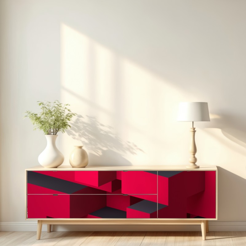 Naklejka repozycjonowalna odważne czerwone geometryczne bloki – Wallissimo® Naklejka repozycjonowalna odważne czerwone geometryczne bloki – Wallissimo®