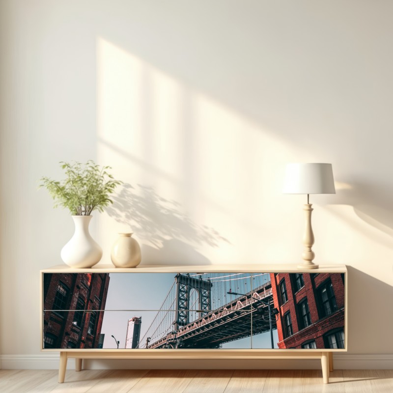 Naklejka repozycjonowalna Manhattan most w miejskiej perspektywie – Wallissimo® Naklejka repozycjonowalna Manhattan most w miejskiej perspektywie – Wallissimo®