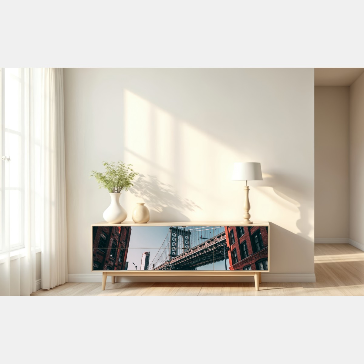 Naklejka repozycjonowalna Manhattan most w miejskiej perspektywie – Wallissimo® Naklejka repozycjonowalna Manhattan most w miejskiej perspektywie – Wallissimo®