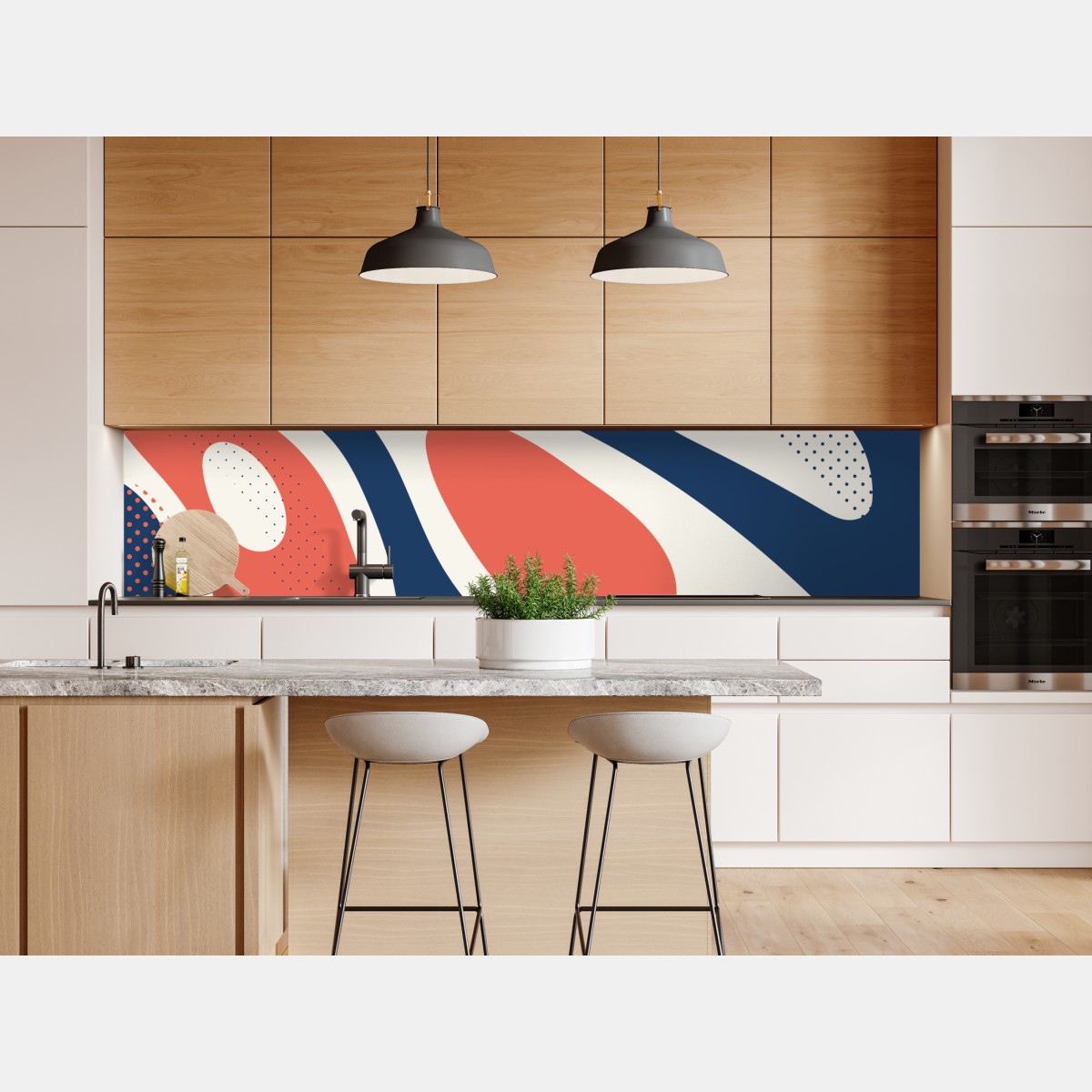 Naklejka repozycjonowalna retro koralowo-granatowy abstrakcyjny wzór – Wallissimo® Naklejka repozycjonowalna retro koralowo-granatowy abstrakcyjny wzór – Wallissimo®