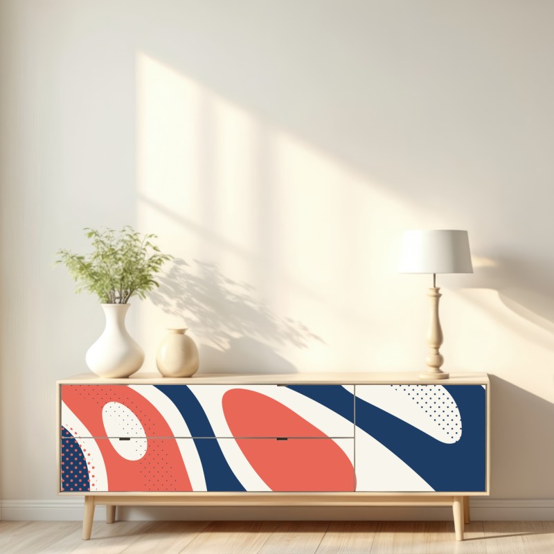 Naklejka repozycjonowalna retro koralowo-granatowy abstrakcyjny wzór – Wallissimo® Naklejka repozycjonowalna retro koralowo-granatowy abstrakcyjny wzór – Wallissimo®