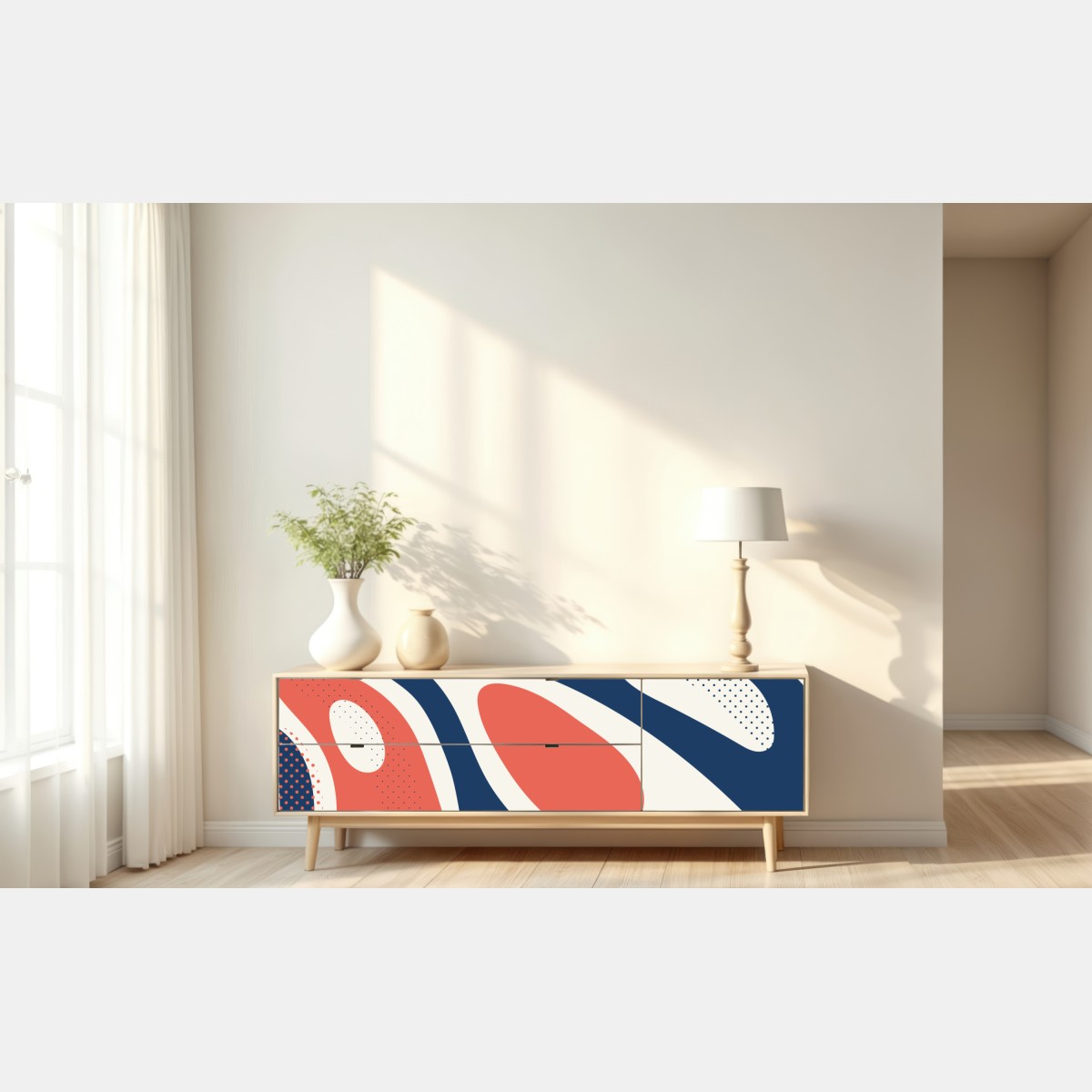 Naklejka repozycjonowalna retro koralowo-granatowy abstrakcyjny wzór – Wallissimo® Naklejka repozycjonowalna retro koralowo-granatowy abstrakcyjny wzór – Wallissimo®