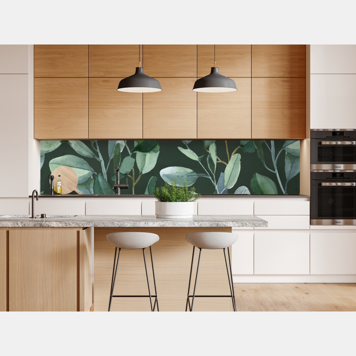 Naklejka repozycjonowalna wzór akwarelowy z liśćmi eukaliptusa na ciemnozielonym tle – Wallissimo® Naklejka repozycjonowalna wzór akwarelowy z liśćmi eukaliptusa na ciemnozielonym tle – Wallissimo®