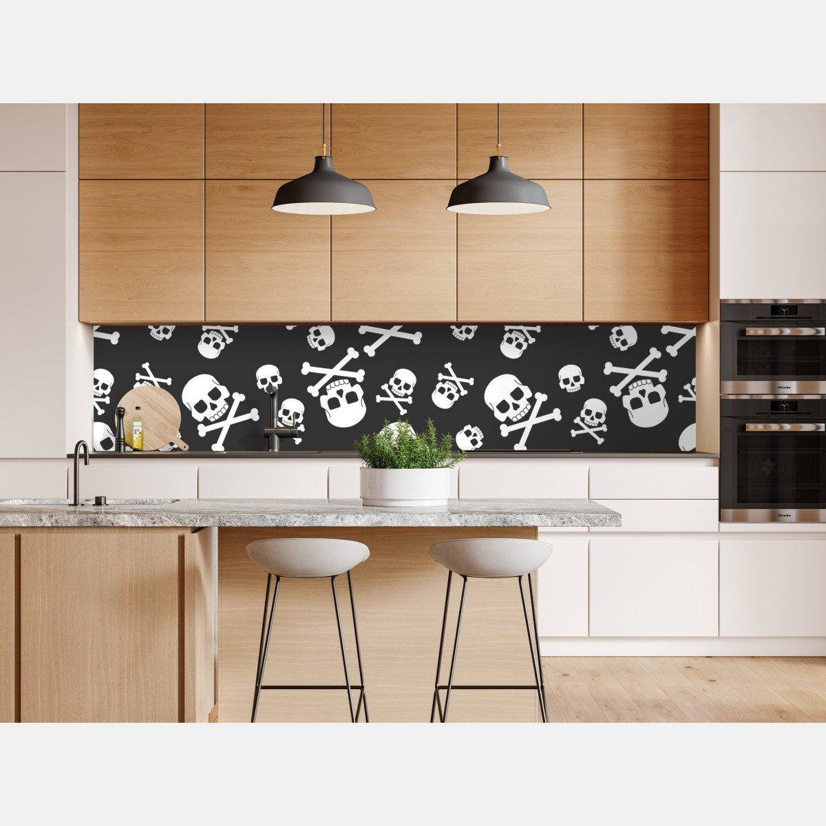 Naklejka repozycjonowalna biały wzór czaszek na szarym tle – Wallissimo® Naklejka repozycjonowalna biały wzór czaszek na szarym tle – Wallissimo®