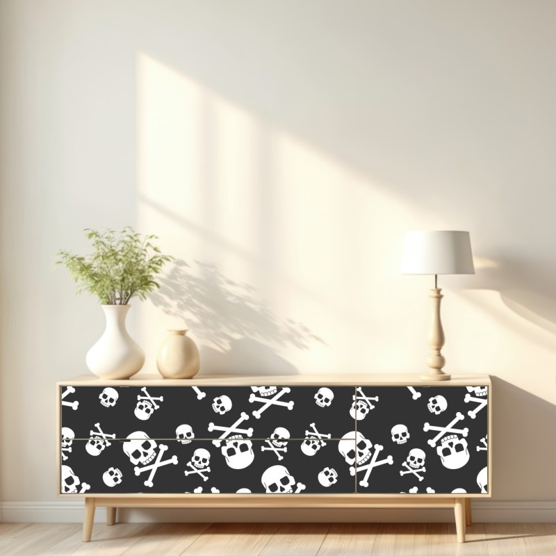 Naklejka repozycjonowalna biały wzór czaszek na szarym tle – Wallissimo® Naklejka repozycjonowalna biały wzór czaszek na szarym tle – Wallissimo®