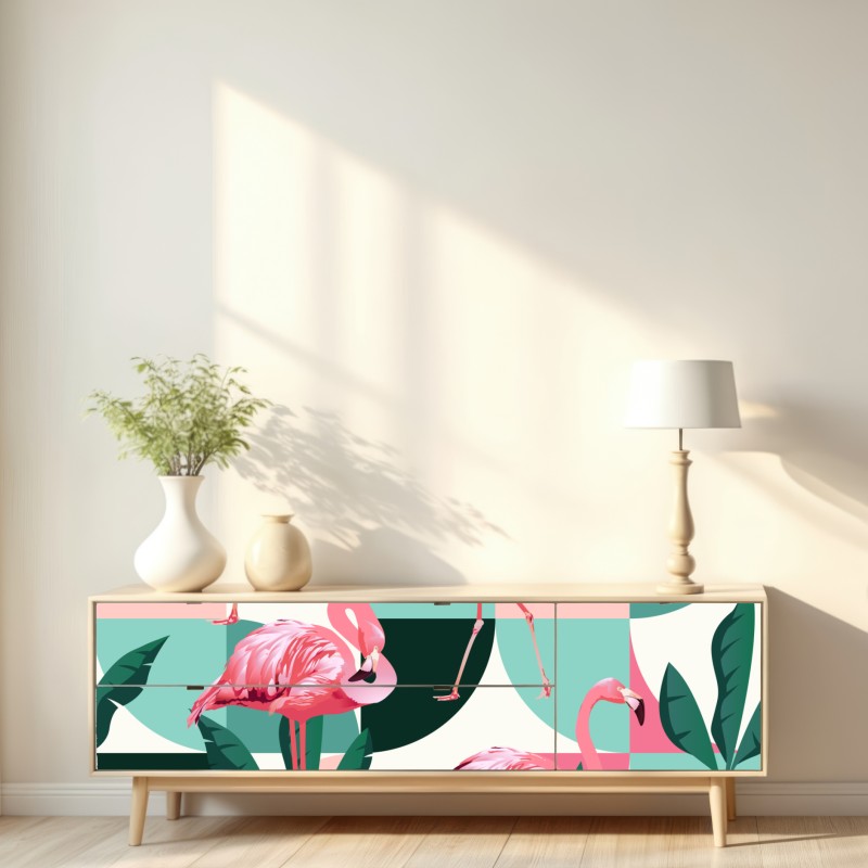 Naklejka repozycjonowalna wzór z różowymi flamingami – Wallissimo® Naklejka repozycjonowalna wzór z różowymi flamingami – Wallissimo®